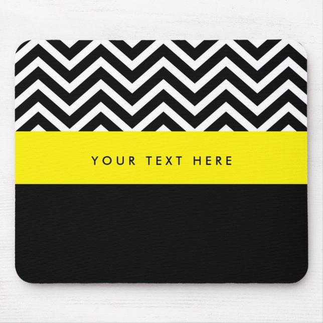 Modern Chevron Black & Gult Trendig Mouse Pad Musmatta (Framsidan)