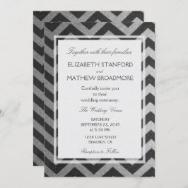 Modern Chevron Black och Silver Inbjudningar