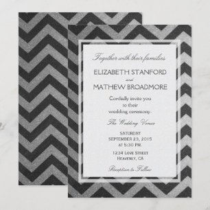 Modern Chevron Black och Silver Inbjudningar
