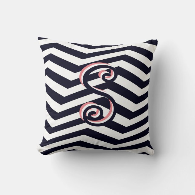 Modern Chevron Black Rand Rosa Trendig Monogram Kudde (Framsida)