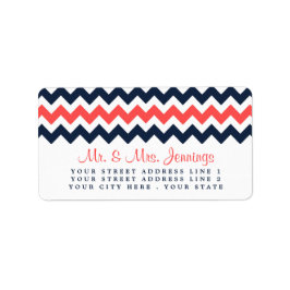 Modern Chevron Bröllop Collection Navy & Coral Adressetikett