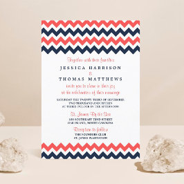 Modern Chevron Bröllop Collection Navy & Coral Inbjudningar