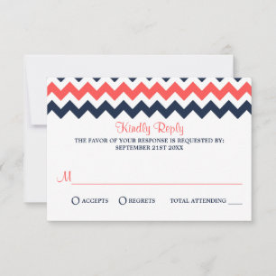 Modern Chevron Bröllop Collection Navy & Coral OSA Kort
