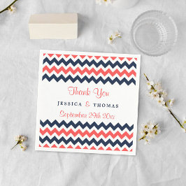 Modern Chevron Bröllop Collection Navy & Coral Pappersservett