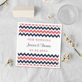 Modern Chevron Bröllop Collection Navy & Coral Pappersservett