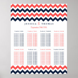 Modern Chevron Bröllop Collection Navy & Coral Poster