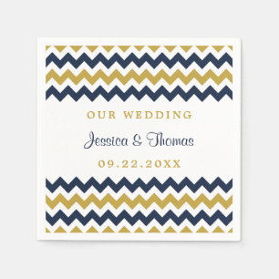 Modern Chevron Bröllop Collection Navy & Guld Pappersservett