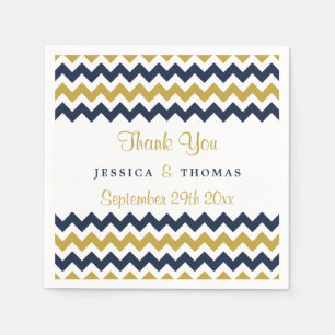 Modern Chevron Bröllop Collection Navy & Guld Pappersservett
