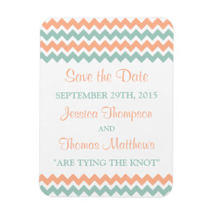 Modern Chevron Bröllop Collection Peach & Mint Magnet