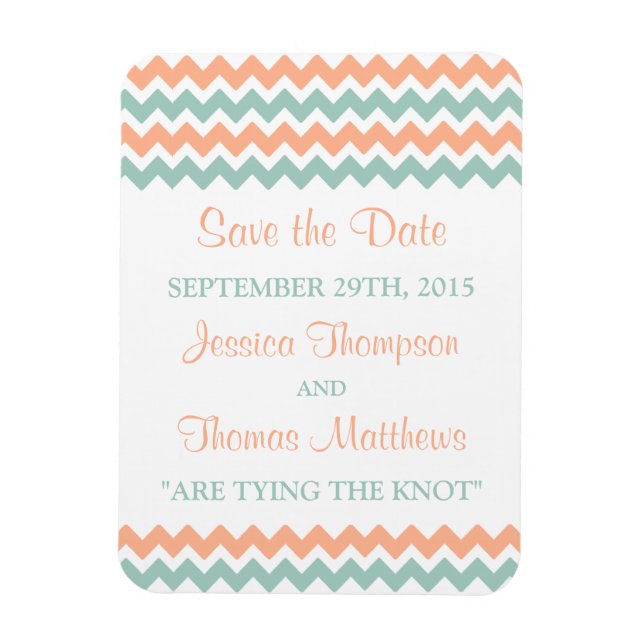 Modern Chevron Bröllop Collection Peach & Mint Magnet (Vertikal)