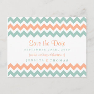 Modern Chevron Bröllop Collection Peach & Mint Meddelande Vykort