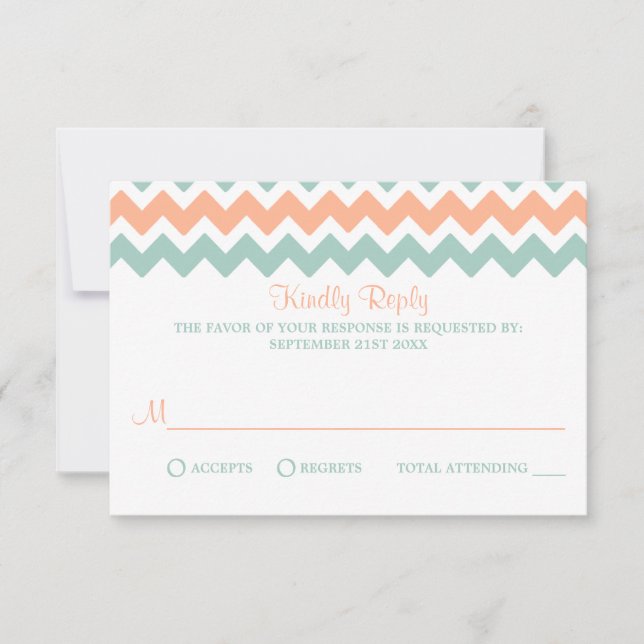 Modern Chevron Bröllop Collection Peach & Mint OSA Kort (Framsida)