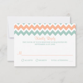 Modern Chevron Bröllop Collection Peach & Mint OSA Kort