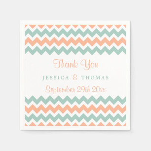 Modern Chevron Bröllop Collection Peach & Mint Pappersservett