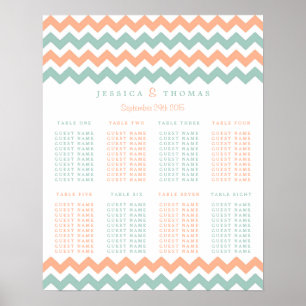 Modern Chevron Bröllop Collection Peach & Mint Poster