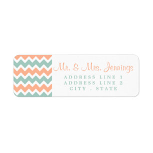 Modern Chevron Bröllop Collection Peach & Mint Returadress Etikett