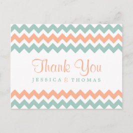 Modern Chevron Bröllop Collection Peach & Mint Vykort