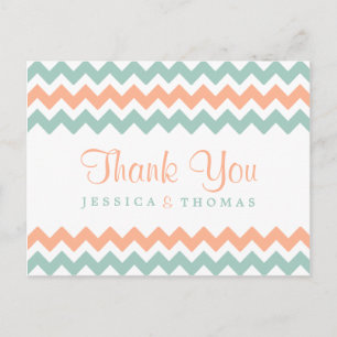 Modern Chevron Bröllop Collection Peach & Mint Vykort