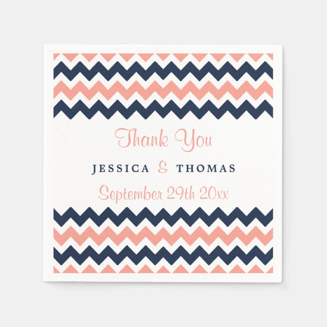 Modern Chevron Bröllop Collection- Rosa & flottan Pappersservett (Framsidan)