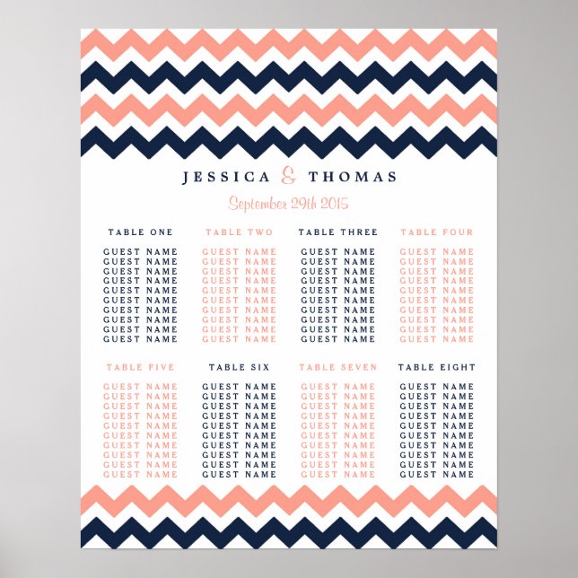 Modern Chevron Bröllop Collection- Rosa & flottan Poster (Framsidan)