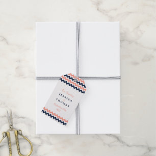 Modern Chevron Bröllop Collection- Rosa & flottan Presentetikett
