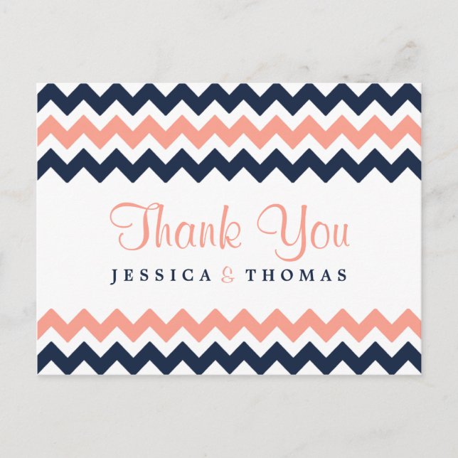 Modern Chevron Bröllop Collection- Rosa & flottan Vykort (Framsida)