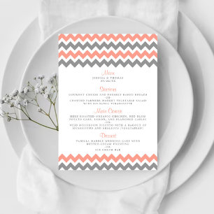 Modern Chevron Bröllop Collection- Rosa & Grått Meny