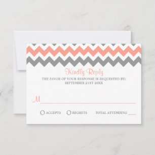 Modern Chevron Bröllop Collection- Rosa & Grått OSA Kort