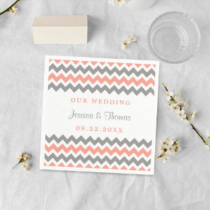Modern Chevron Bröllop Collection Rosa & Grått Pappersservett