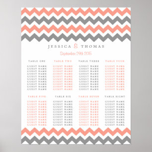 Modern Chevron Bröllop Collection- Rosa & Grått Poster