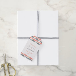 Modern Chevron Bröllop Collection- Rosa & Grått Presentetikett