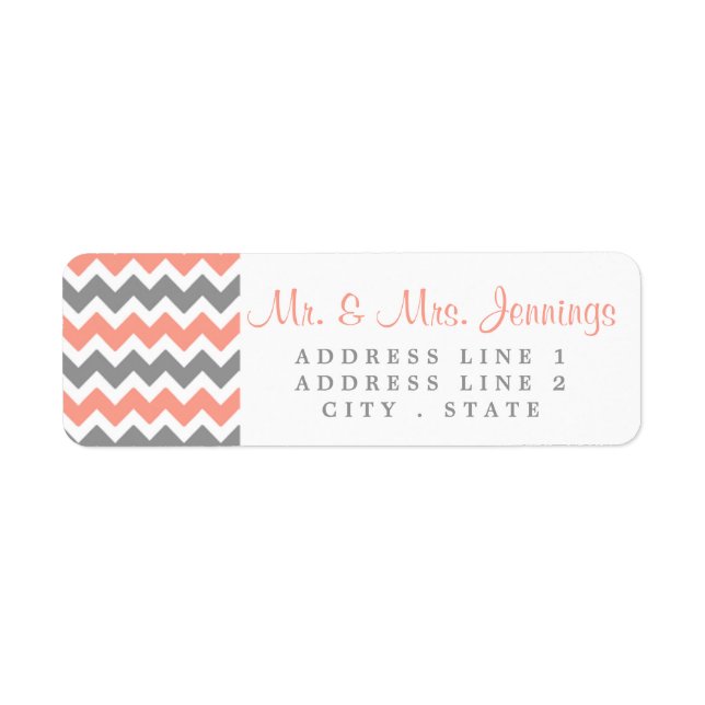 Modern Chevron Bröllop Collection- Rosa & Grått Returadress Etikett (Framsidan)