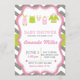 Modern Chevron Clothesline Baby Shower-inbjudninga Inbjudningar