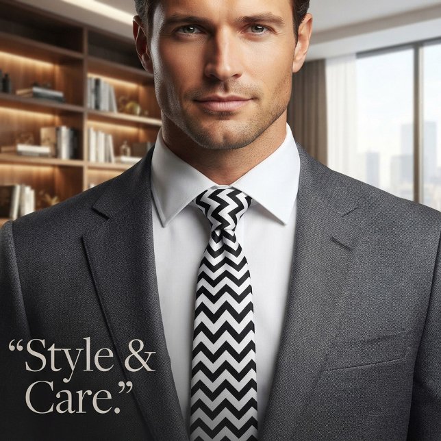 Modern chevron-design slips i svart och vit stil (Modern Chevron Design Tie in Black and White Style)