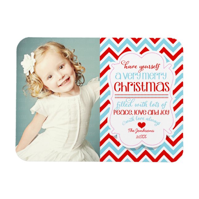 Modern Chevron God jul Photo Magnet (Horisontell)