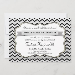 Modern Chevron Grått Silver Möhippa Inbjudan