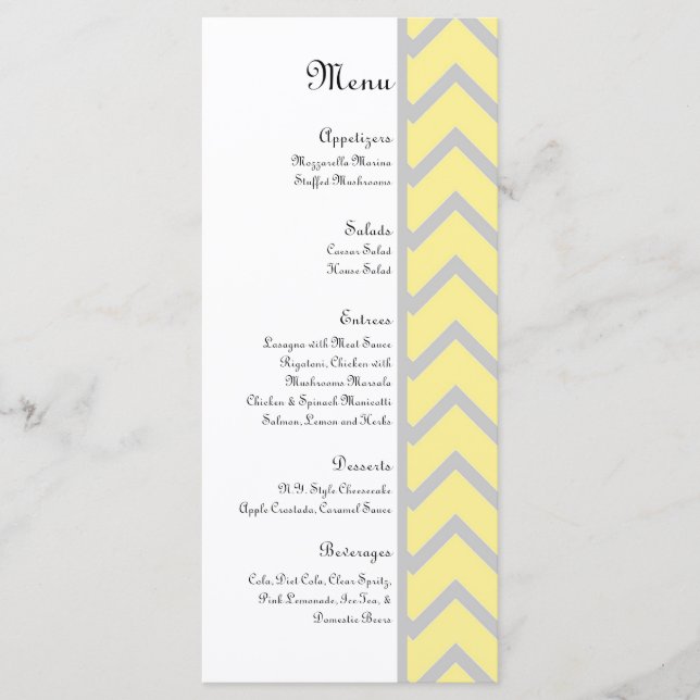 Modern Chevron-Gult/Grått Bröllop Menu Meny (Framsida)