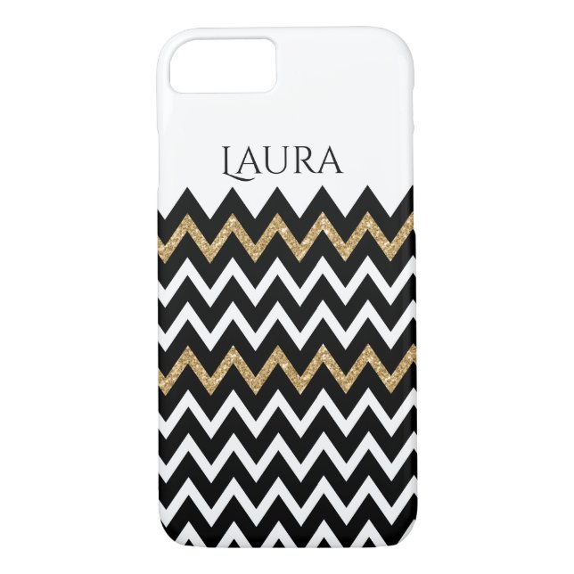 Modern Chevron Mönster Black White & Guld Case-Mate iPhone Skal (Baksida)