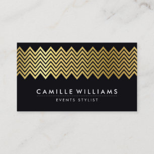 MODERN CHEVRON mönster guld foil geo black Visitkort