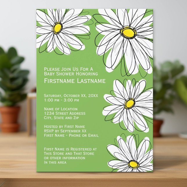 Modern Chevron mönster och daisy Flicka Shower Inbjudningar (Custom Invitation with Download Option)