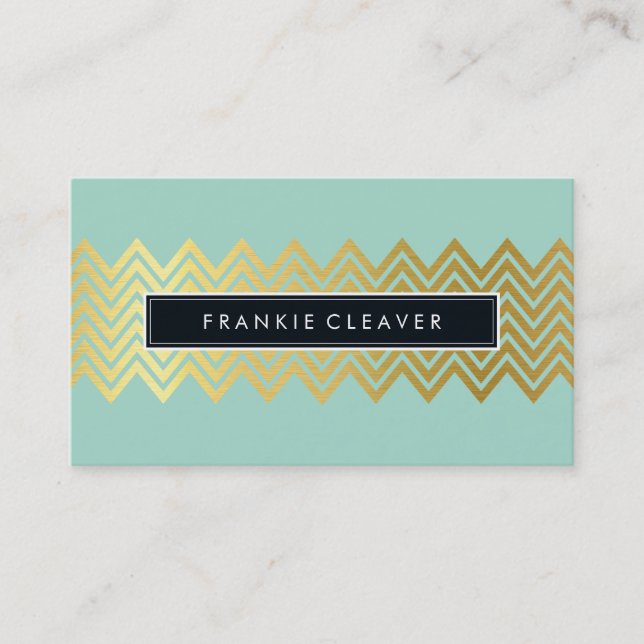 MODERN CHEVRON MÖNSTER trendig simple guld mynta Visitkort (Framsida)