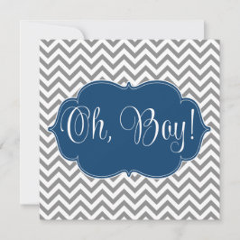 Modern Chevron Navy Blue Grått Boy Shower Inbjudningar