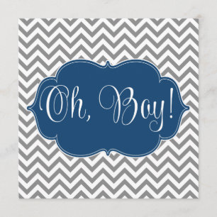 Modern Chevron Navy Blue Grått Boy Shower Inbjudningar