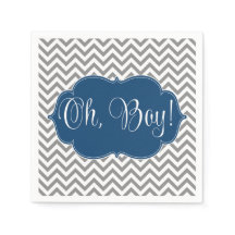 Modern Chevron Navy Blue Grått Boy Shower