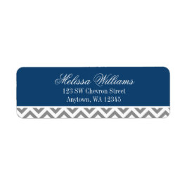 Modern Chevron Navy Blue Grått Returadress Etikett