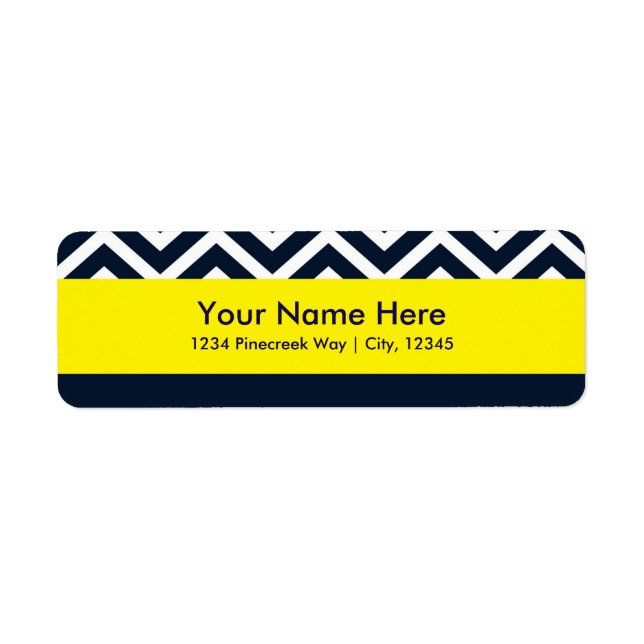 Modern Chevron Navy Blue Gult Adressetiketters Returadress Etikett (Framsidan)