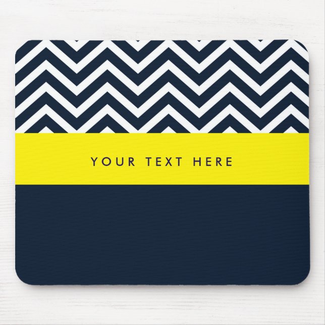 Modern Chevron Navy Blue & Gult Trendig Mouse Pad Musmatta (Framsidan)