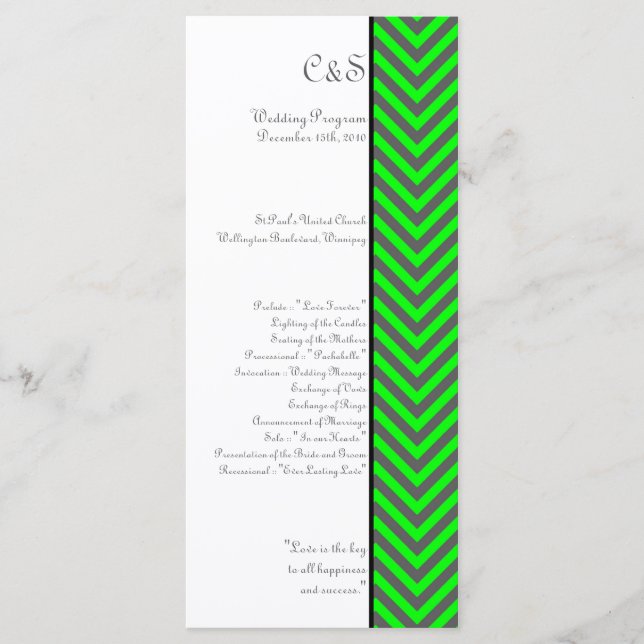 Modern Chevron Neon-Grönt/Grått-Bröllopsprogram Program (Framsida)