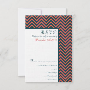 Modern Chevron Neon Korall/ Marinblå Bröllopssvars OSA Kort