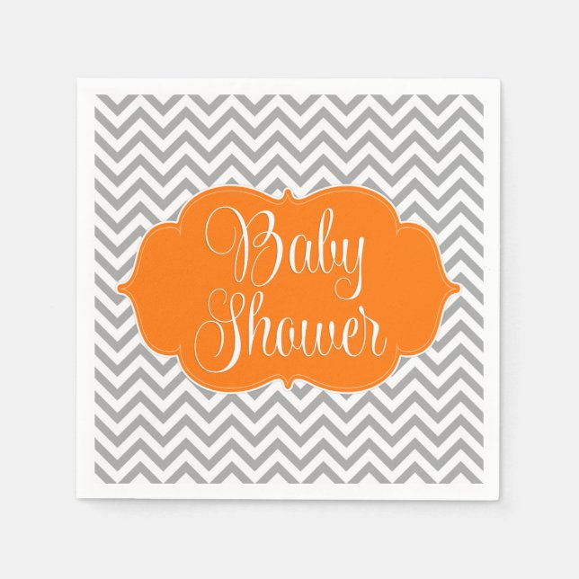 Modern Chevron Orange Grått Baby Shower Pappersservett (Framsidan)